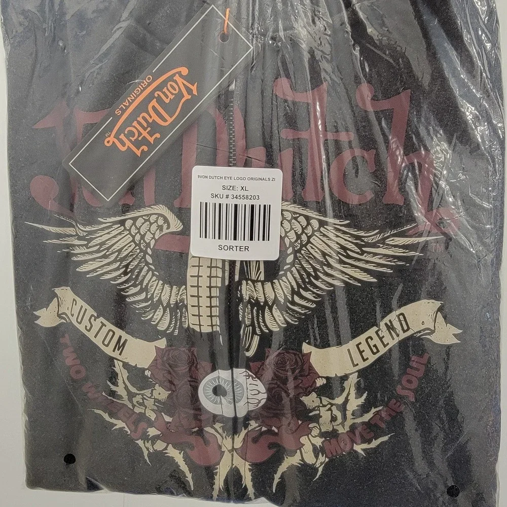 NEW Von‎ Dutch Red Roses Eye Wings Studs Womens XL Zip Up Hoodie - Picture 5 of 7